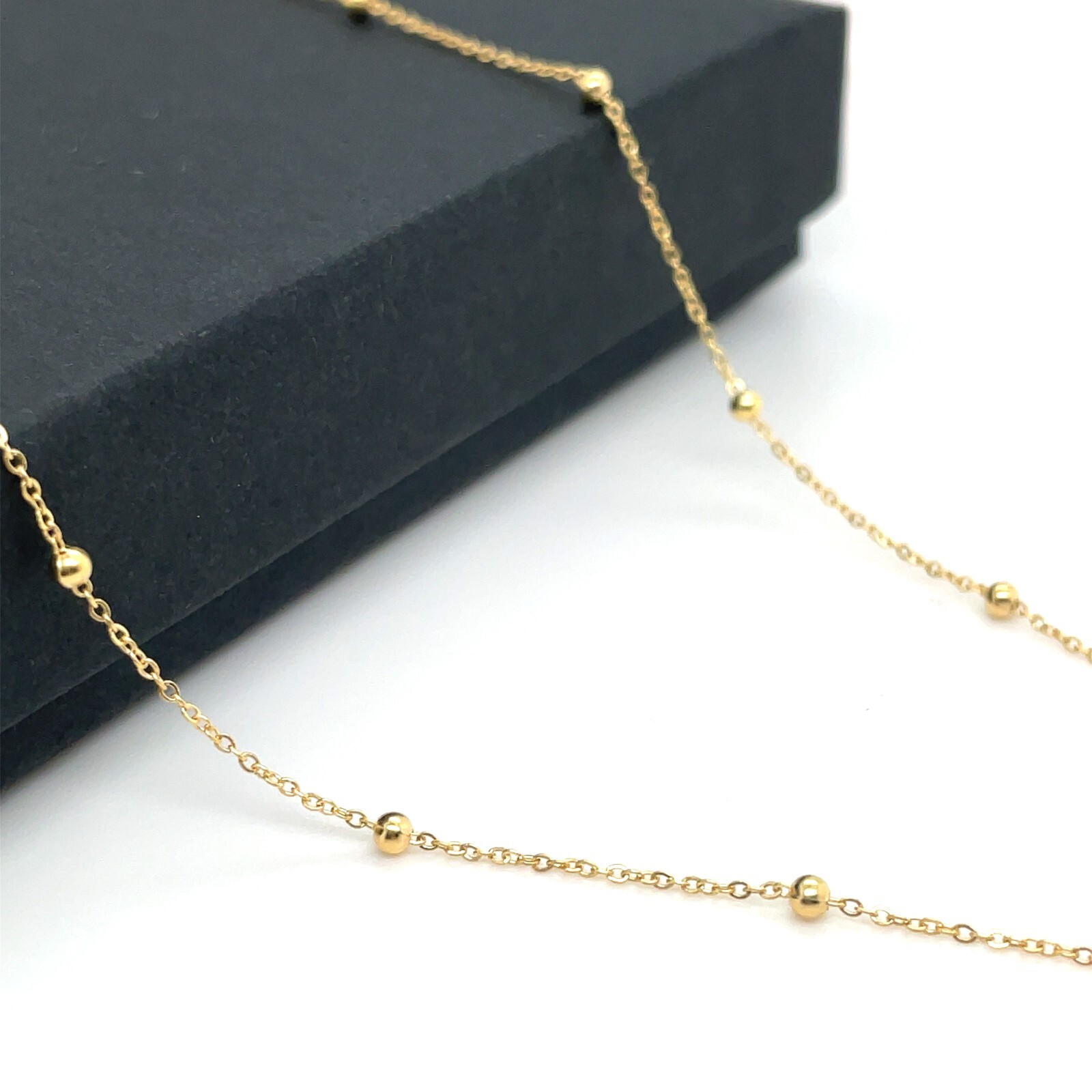 9ct Gold Flat Trace Bead Chain Necklace Link 2mm Ladies Womens 16 18 20 22 24″