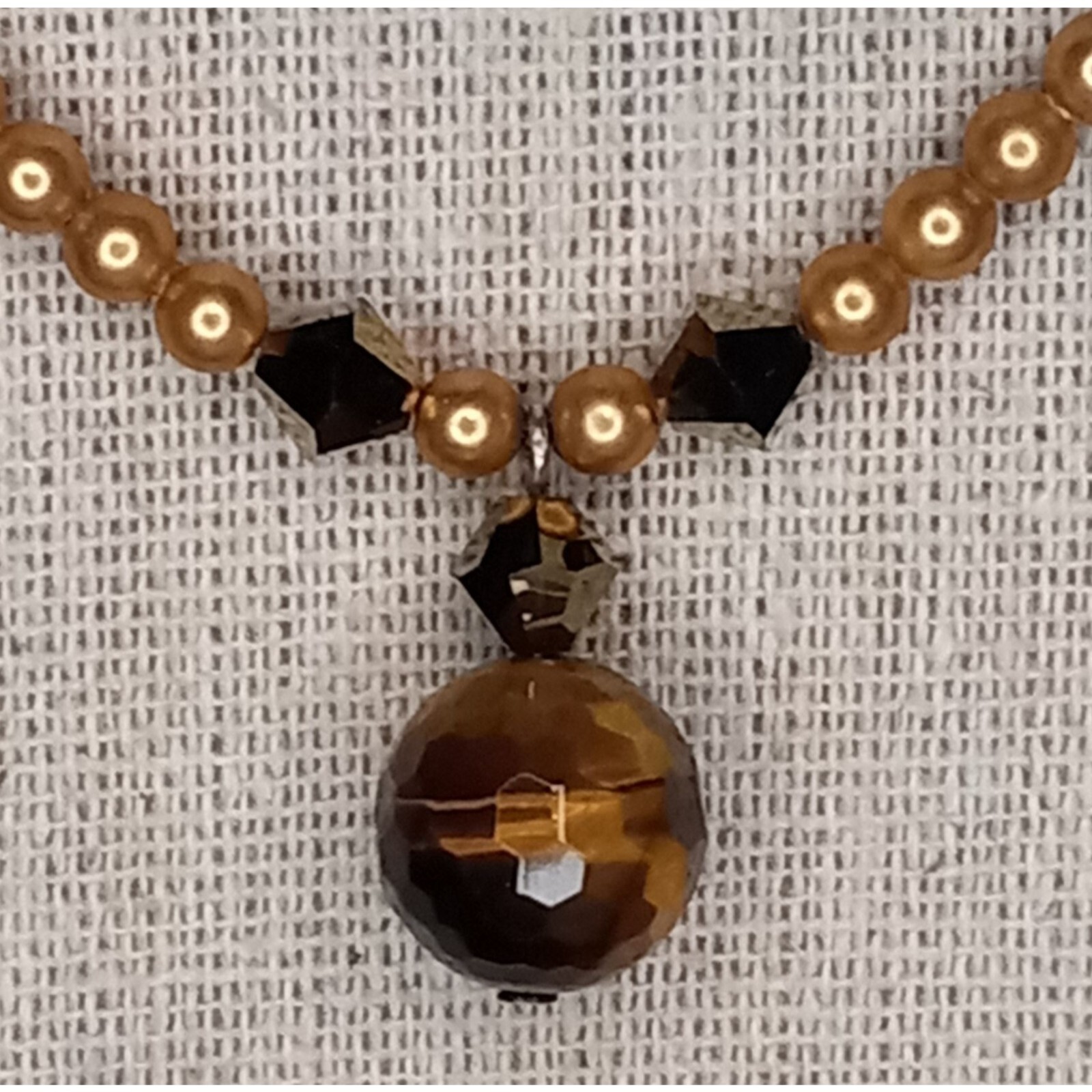 Emily Ray Sterling Silver 925 Tiger’s Eye Pendant Crystal Beaded 15 Inch Necklac