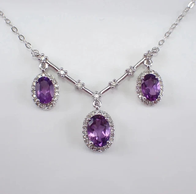 2.5Ct Oval Cut Lab Created Amethyst Drop Choker Necklace 14k White Gold Plated