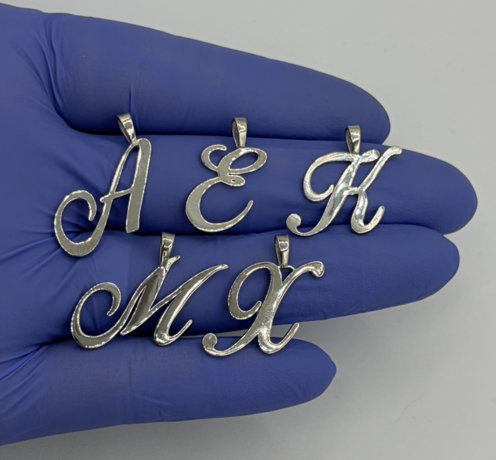 Lot of 5 Sterling Silver 925 Script Initial Letter Pendant A E K M X Charms 8.1g
