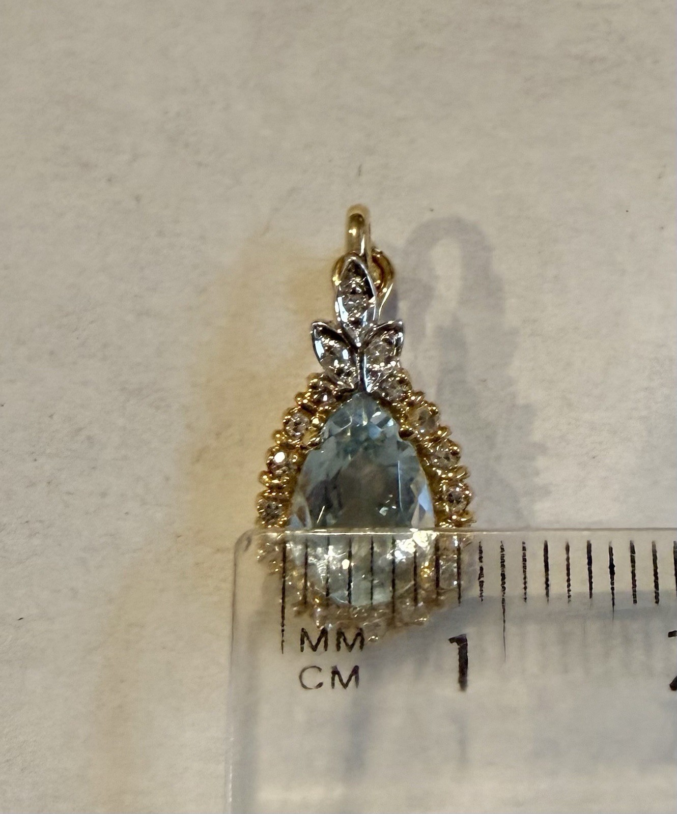 Estate 14k Yellow White Gold Pear Aquamarine Diamond Halo Pendant Lavalier 2ct