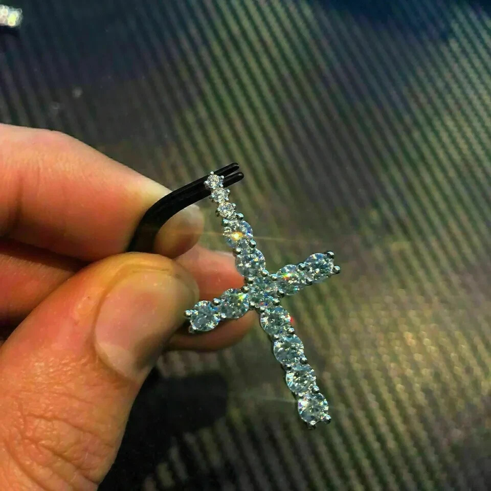 2.00Ct Round Cut Diamond Women’s Cross Pendant 14K White Gold Finish
