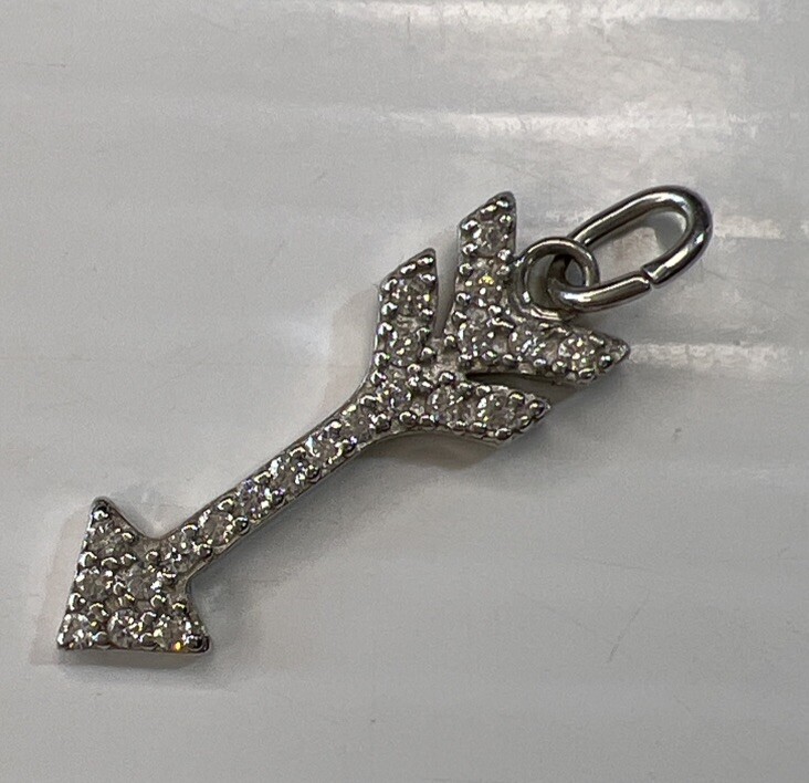 925 Sterling Silver Retro Charm Pendant Arrow Pave CZ Crystals Love