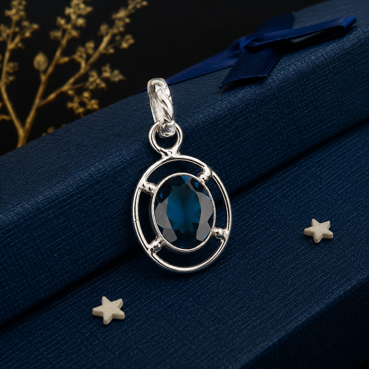 London Blue Topaz 925 Sterling Silver Pretty Pendent 1.30″ For Anniversary