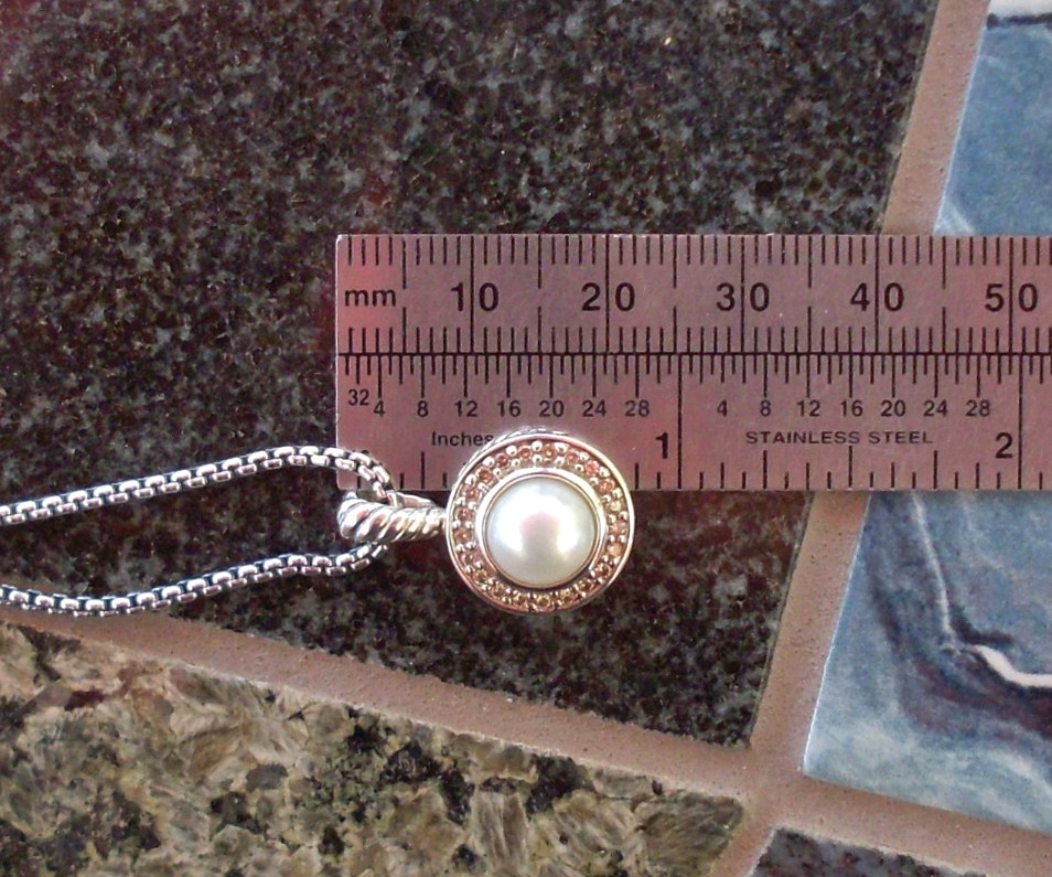 Retired – David Yurman Pearl & Diamond Cerise Pendant w/DY Chain – Gift Boxed