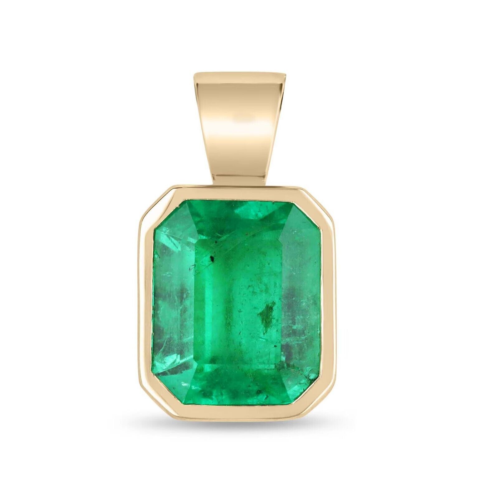3.00CT Bezel Set 14K Yellow Gold Certified Women’s Pendant Natural Green Emerald