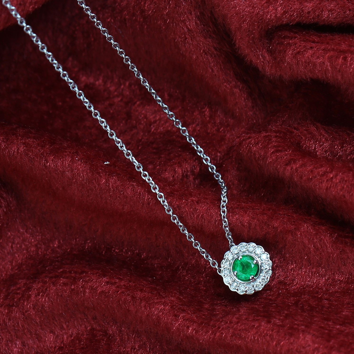 Birthday Gift Oagon Pendant Natural Emerald & Diamond 14k Gold Necklace