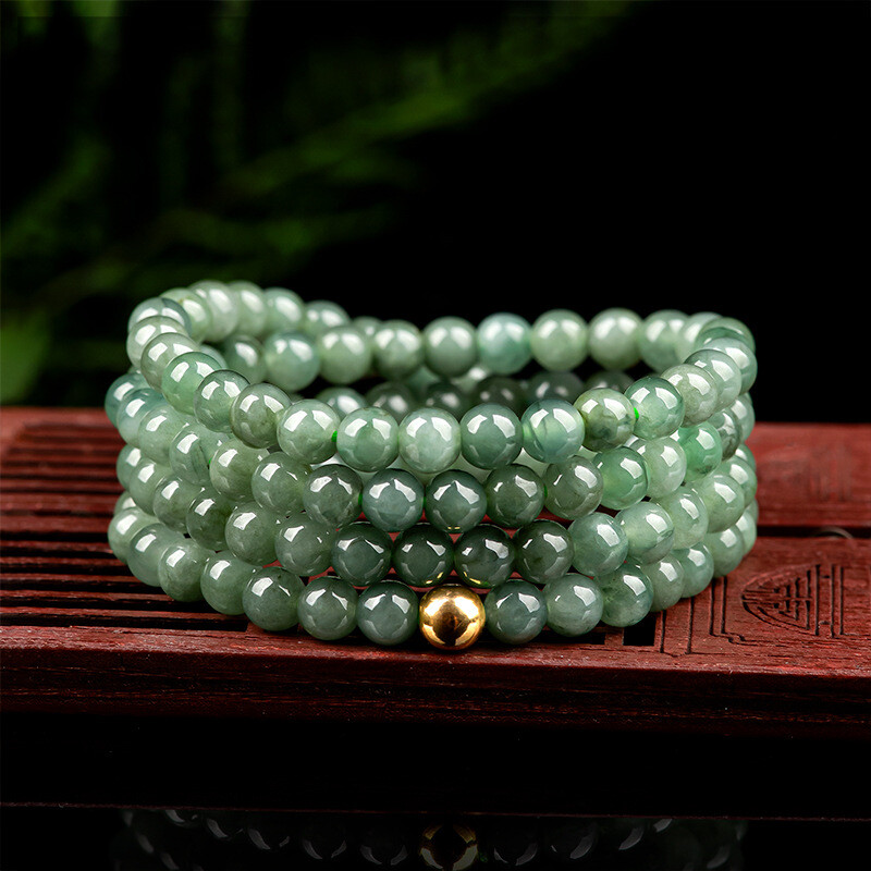 Natural Grade A Jade Jadeite Necklace Women 5.5mm Oil Green Beaded Chain 24inchL