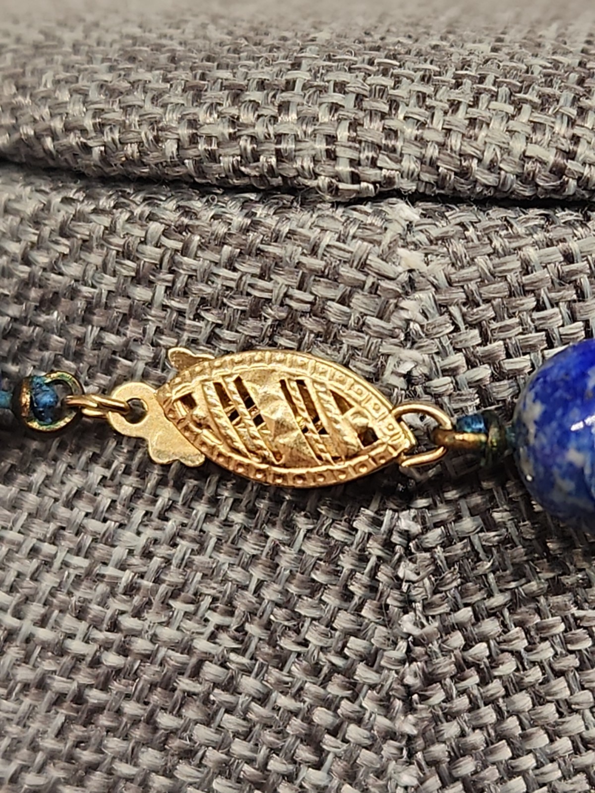 24” Natural Lapis Lazuli 8mm Bead Necklace Matinee Length Hand Knotted 14k Clasp