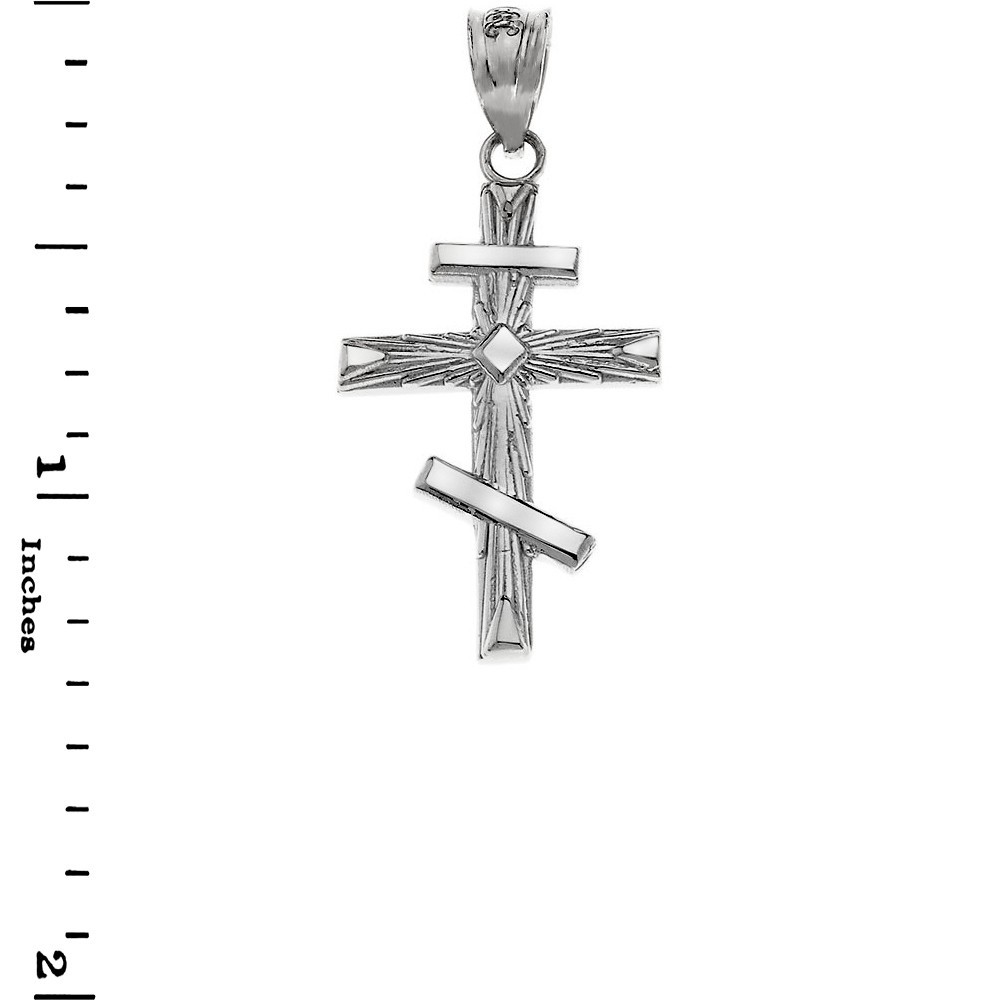Solid Gold Russian Orthodox Cross Pendant Necklace ( Yellow/Rose/White Gold)