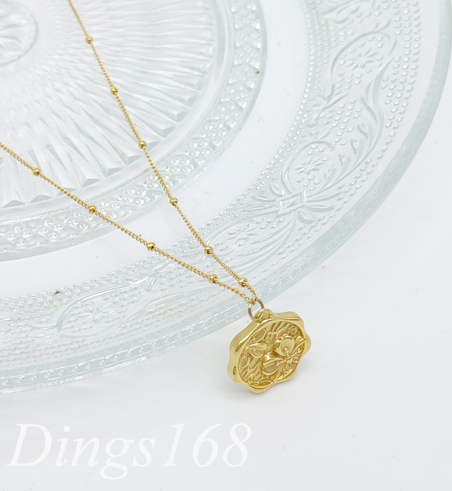 18K Yellow Gold Filled Nickel/Lead-Free 0.6″ Flower 16+2.4inch 1mm Thin Necklace