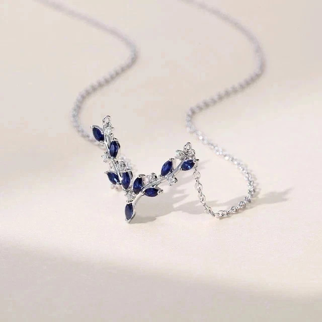 2Ct Marquise Cut Lab Created Blue Sapphire Womens Necklace 14K White Gold Plated