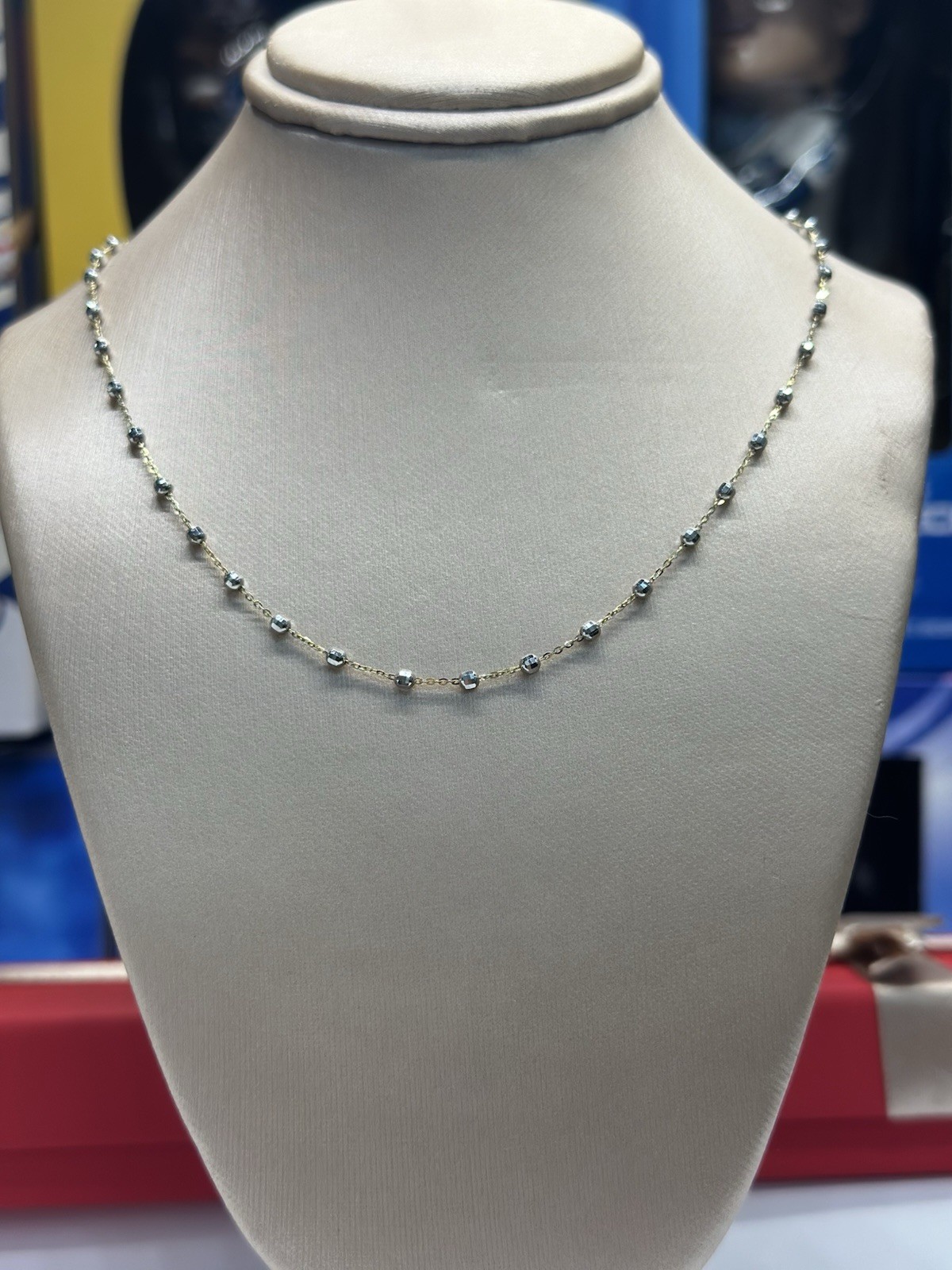 14K Two-Tone Gold -Cut Bead Station Necklace