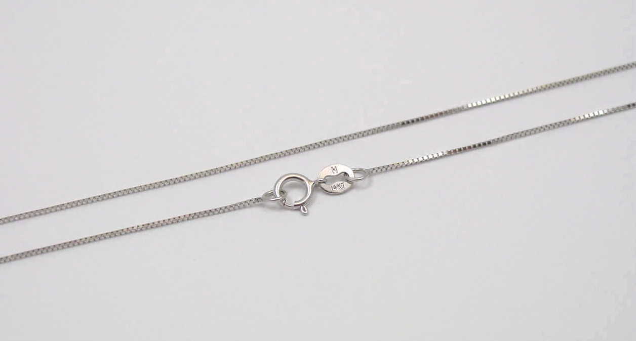 SOLID 14K WHITE GOLD ITALIAN 0.6MM BOX CHAIN NECKLACE 18″