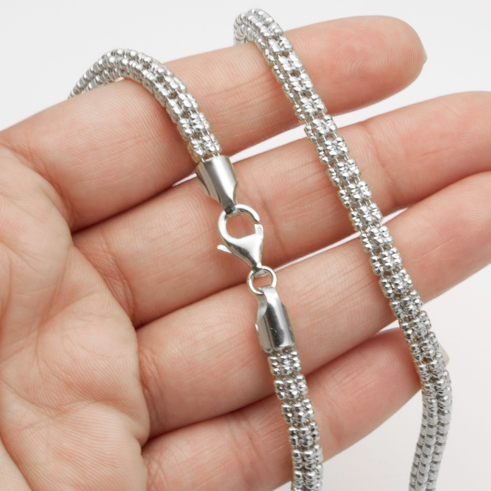 5mm Diamond-Cut Ice Link Chain Sterling Silver 925 Italy All Sizes