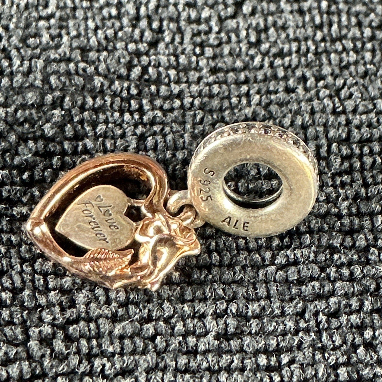 PANDORA 925 Sterling Silver Rose Heart Dangle Charm