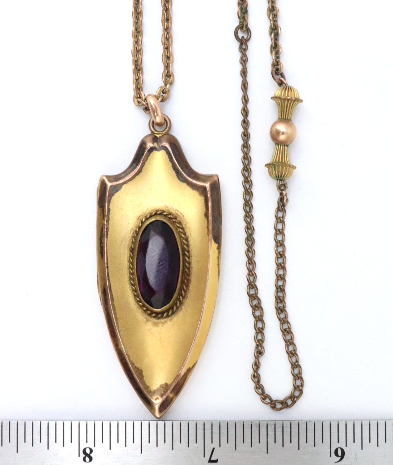 Vintage FLS Victorian Art Deco Paste Shield Locket Pendant Gold Filled 31 Grams
