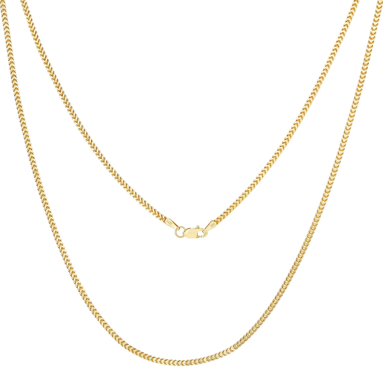 14K Yellow Gold Womens 1.5mm Franco Square Box Foxtail Wheat Necklace Chain 18″