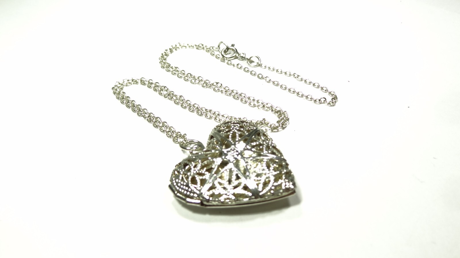 17.5″ INCH CHAIN & HEART LOVE LOCKET 2 PHOTO STERLING SILVER 925 CHARM PENDANT .