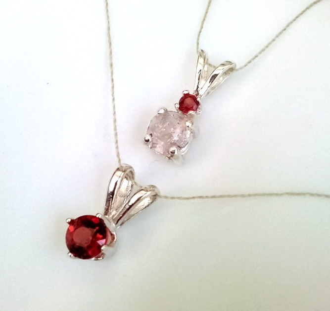 Two Pendant Set Natural Small Gemstones Very Light Pink Ceylon Sapphire Garnet