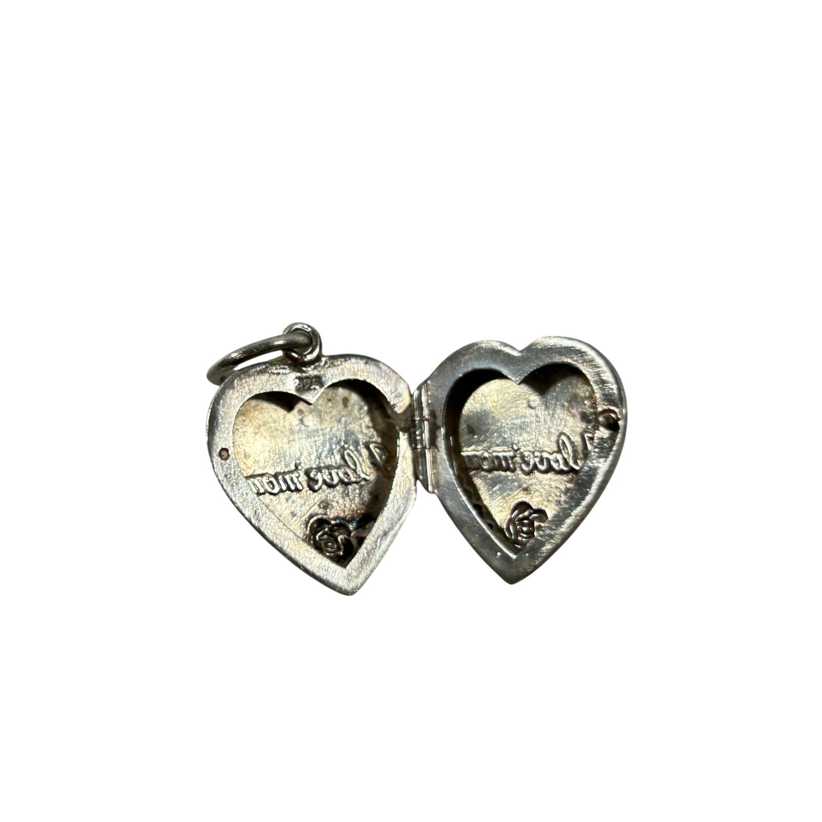 Vintage Sterling Silver 925 I Love Mom Heart Photo Locket Pendant Rose Delicate