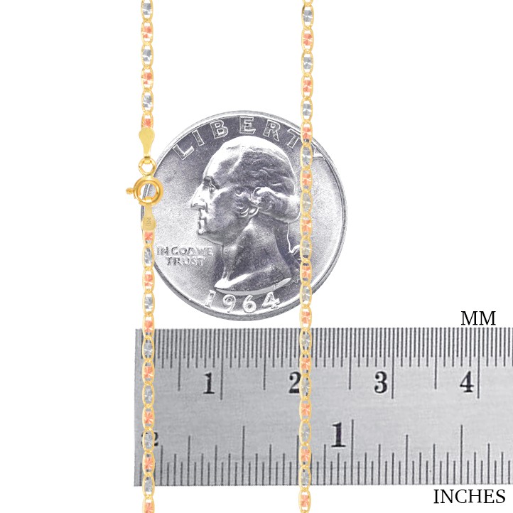 10K Solid Tri Yellow Rose White Gold 2mm Valentino Chain Womens Necklace 16″