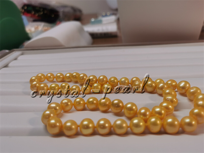 24” 20” 18” GENUINE AAA south sea 10-9MM golden NATURAL PEARL NECKLACE 14k