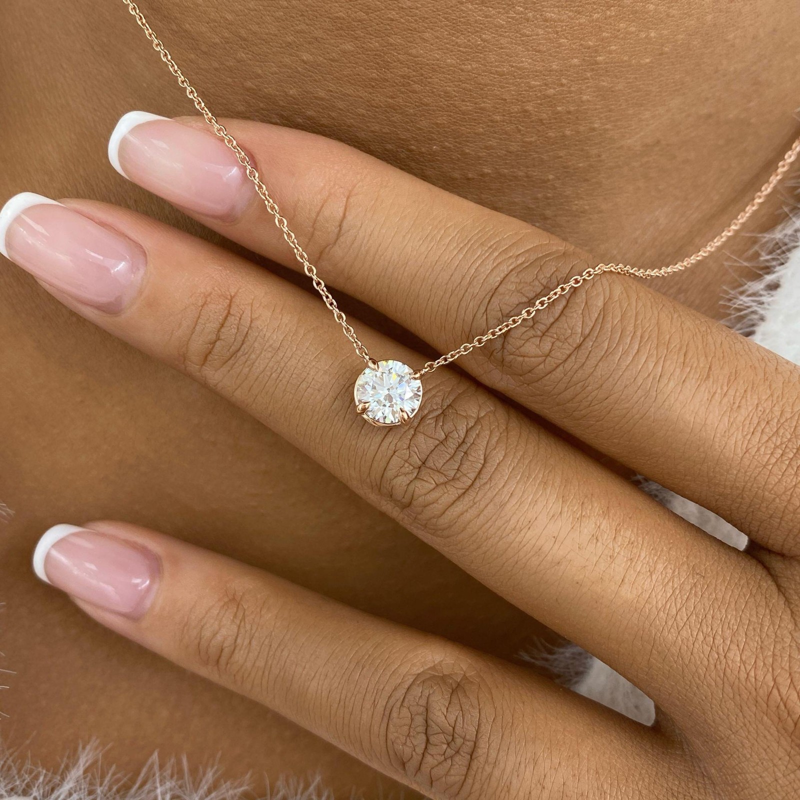 14K Rose Gold Solitaire Necklace 1ct Round E/VVS2 Labcreated Diamond Certified
