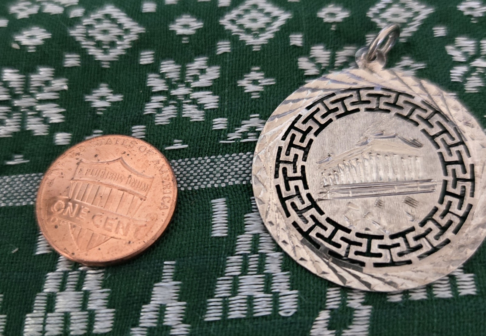 Parthenon Greece Vintage Silver 835 Coin Charm Pendant Seventies