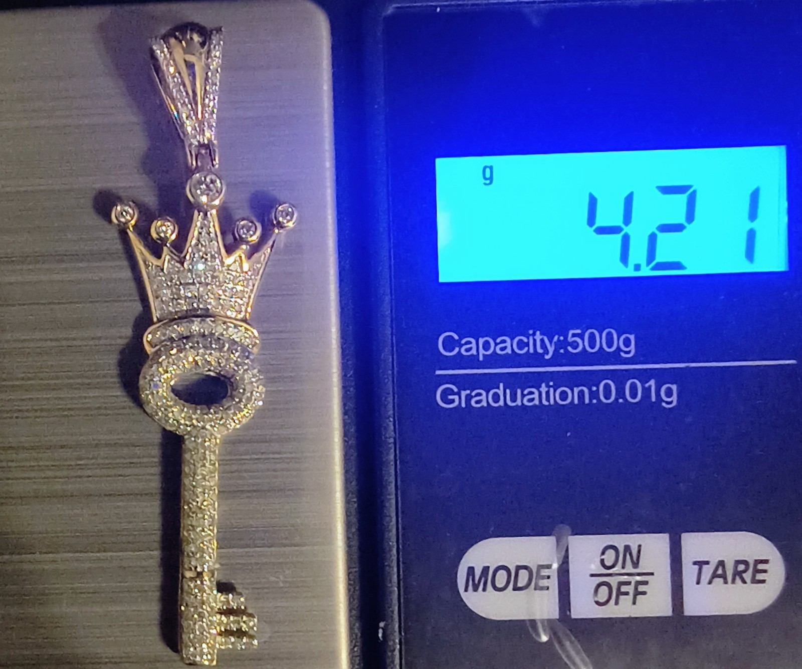 10k Gold Diamond Key Pendant