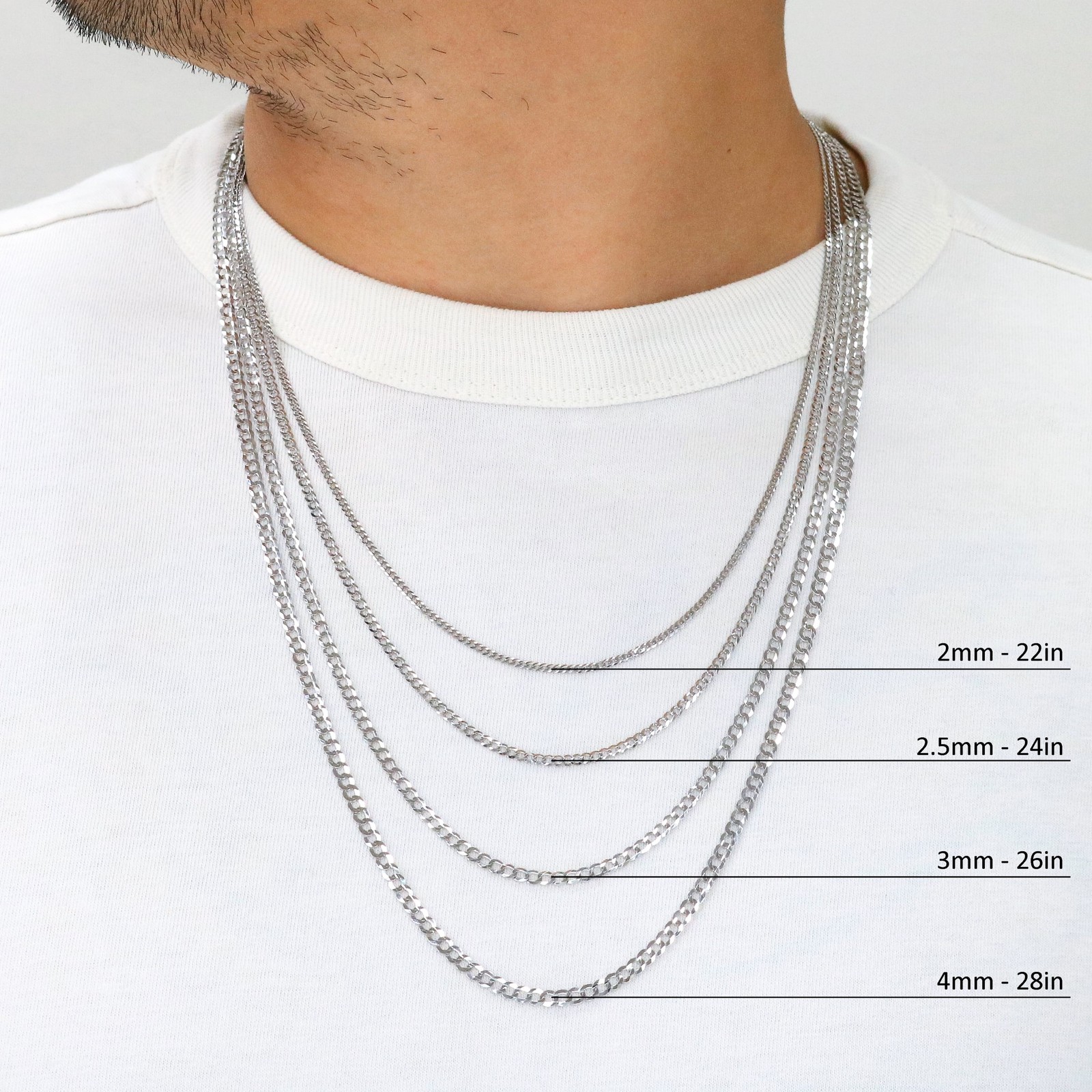 14K White Gold Solid 2mm-8.5mm Cuban Curb Link Chain Pendant Necklace 16″- 30″