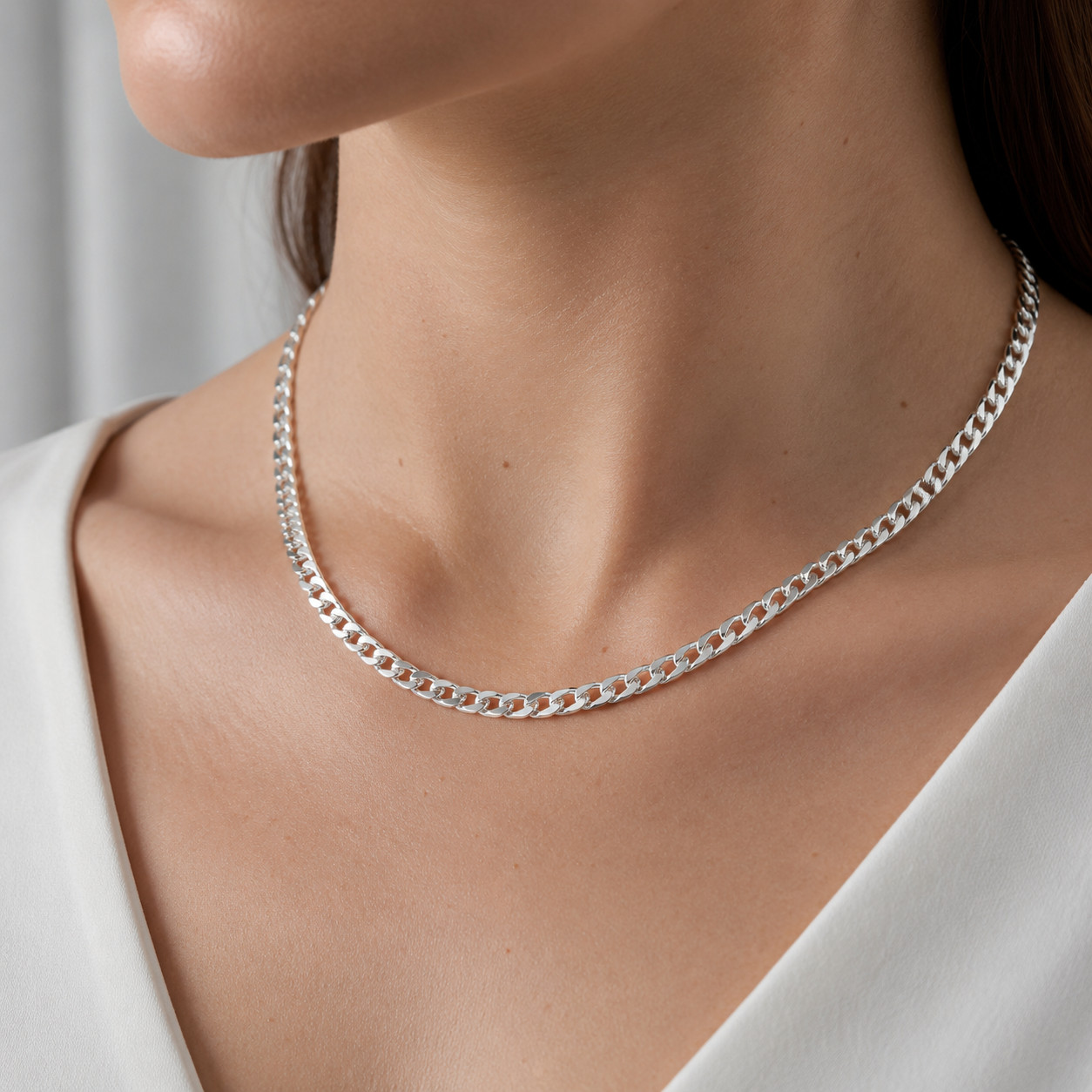 925 Sterling Silver Beveled Curb Chain Necklace – 4.4mm