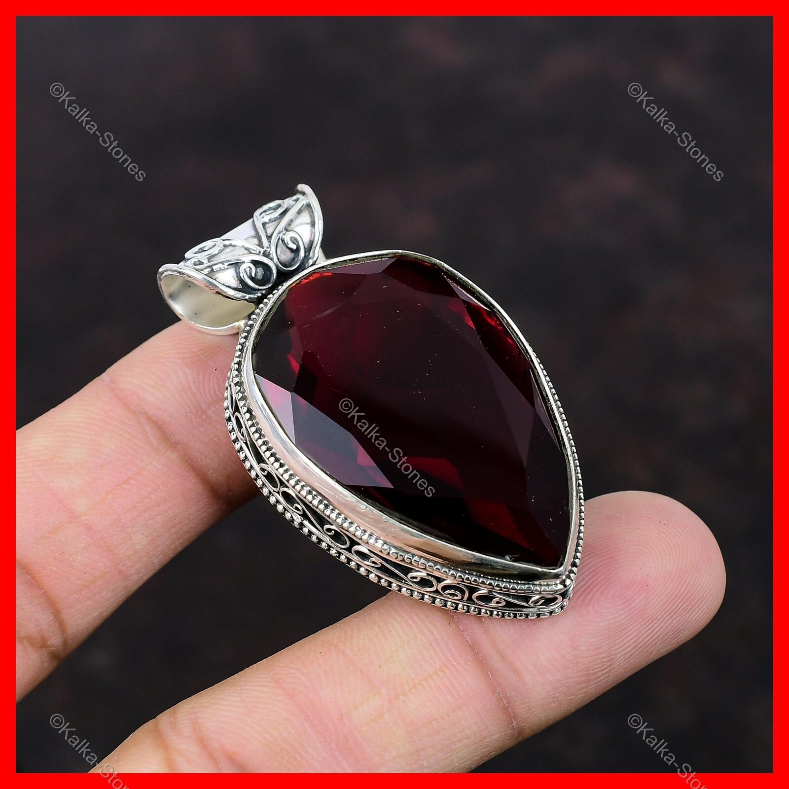 Cyber Monday Sale 925 Silver Pear Mozambique Garnet Gemstone Vintage New Pendant