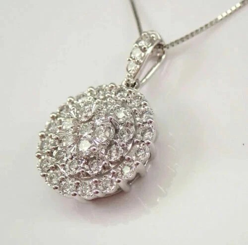 Moissanite Cluster Pendant Necklace 2.00CT Round Cut 14K White Gold Plated