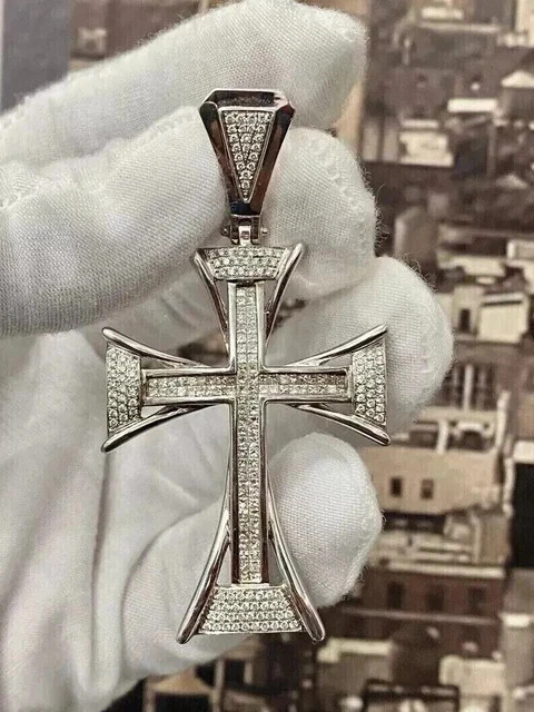 2.00Ct Round Cut Moissanite Cross Religious Pendant 14K White Gold Plated Silver