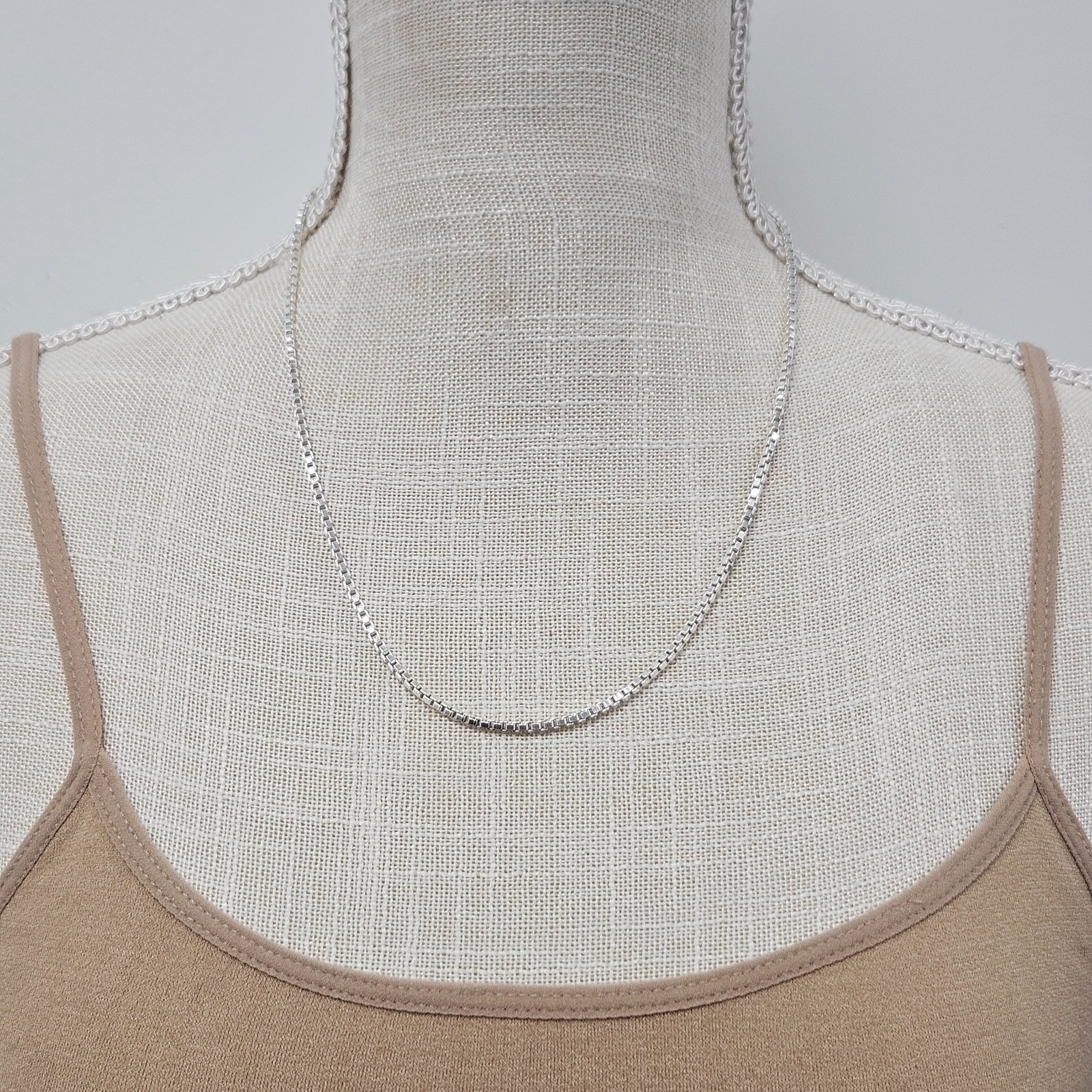Vintage Sterling Silver AGI Italy 925 Square Box Chain 20″ Necklace Spring Ring