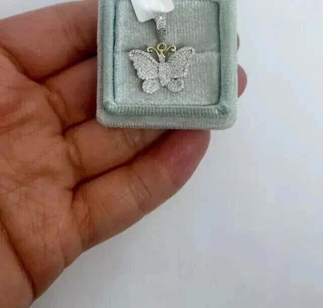 2.25Ct Round Cut Natural Moissanite Butterfly Pendant 14K Two Tone Gold Plated