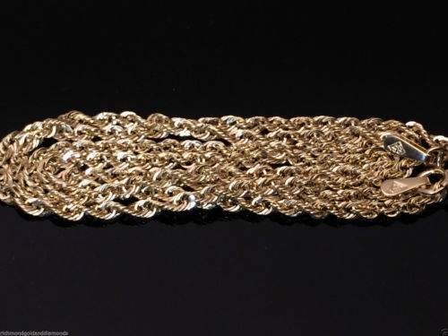 14k Yellow Gold Necklace Rope Chain 1.5mm 2mm 3mm 4mm 5mm Mens Womens