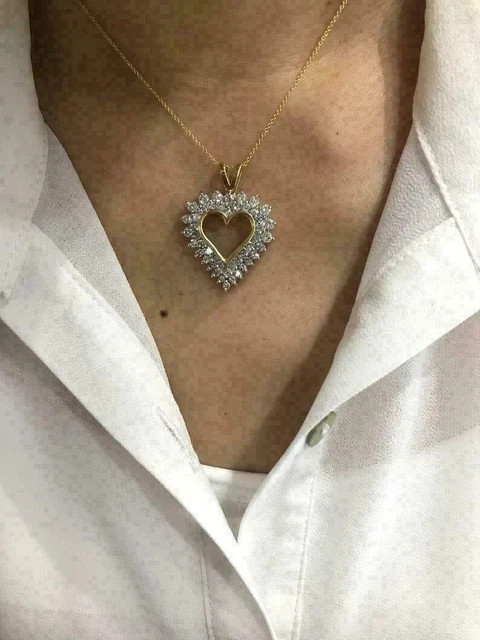 1.50CT Lab Created Diamond Round Heart Love Pendant 14k Yellow Gold Finish
