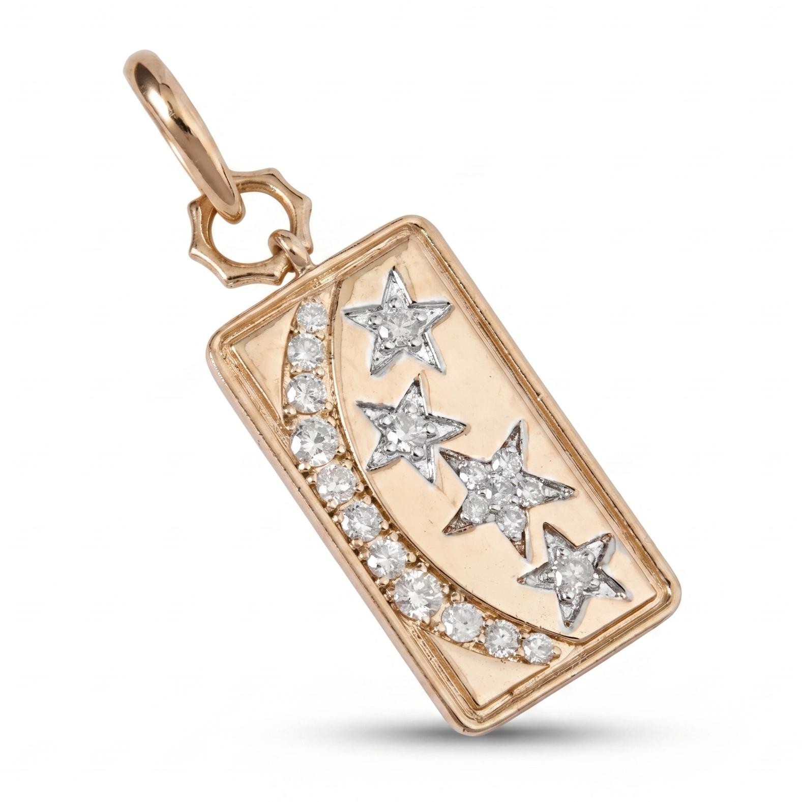 0.41 ct Natural Diamond Celestial Moon Star Pendant 14K Gold Solid Gold Pendant