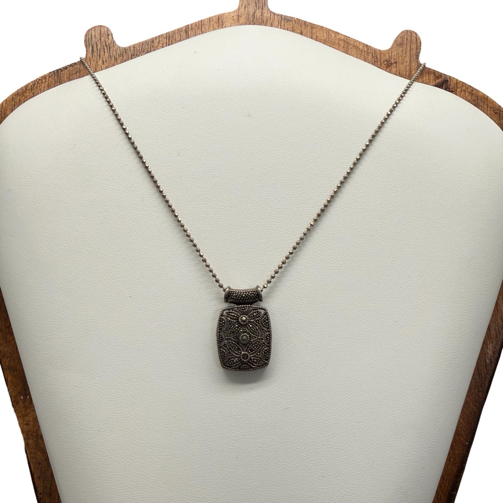 Vintage 925 Sterling Silver & Marcasite Filigree Pendant On 925 Italy Necklace