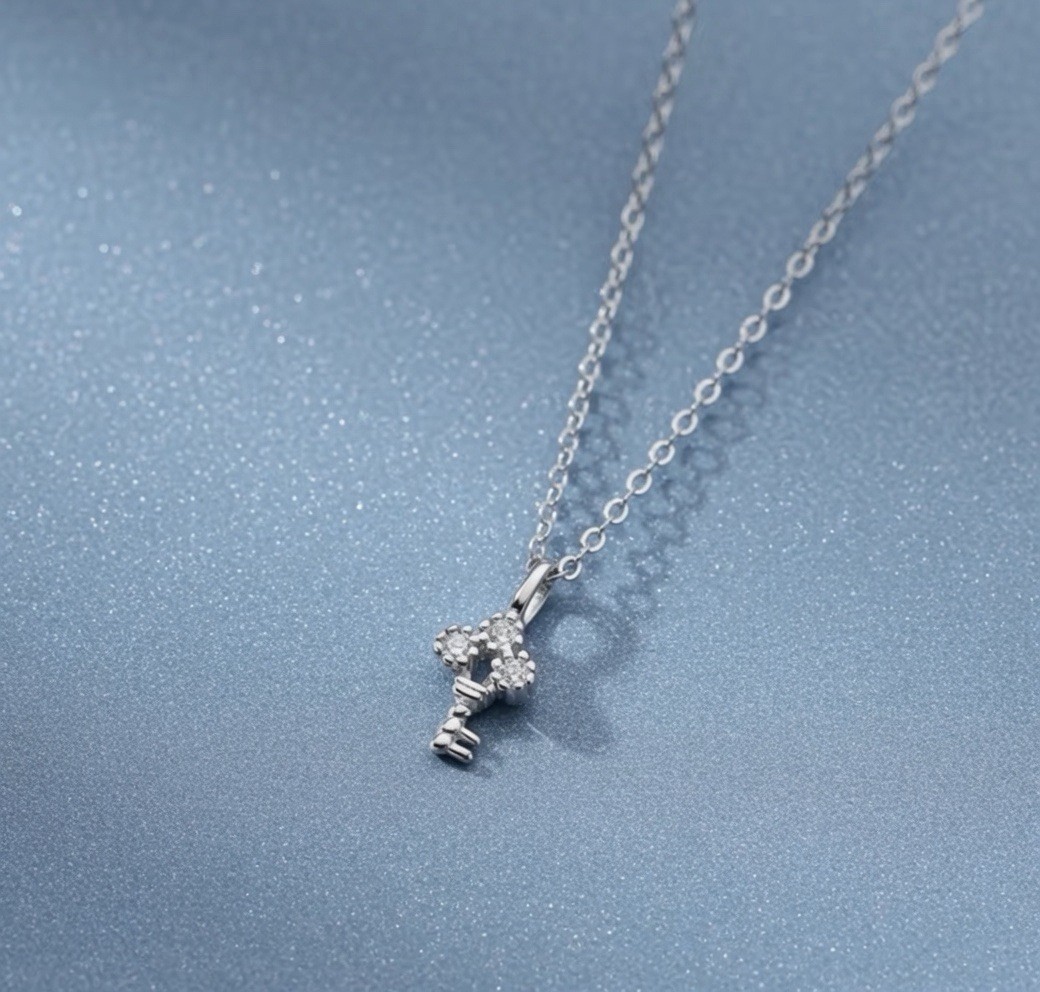 Minimalist Key Necklace Sterling Silver 925 CZ Dainty Pendant