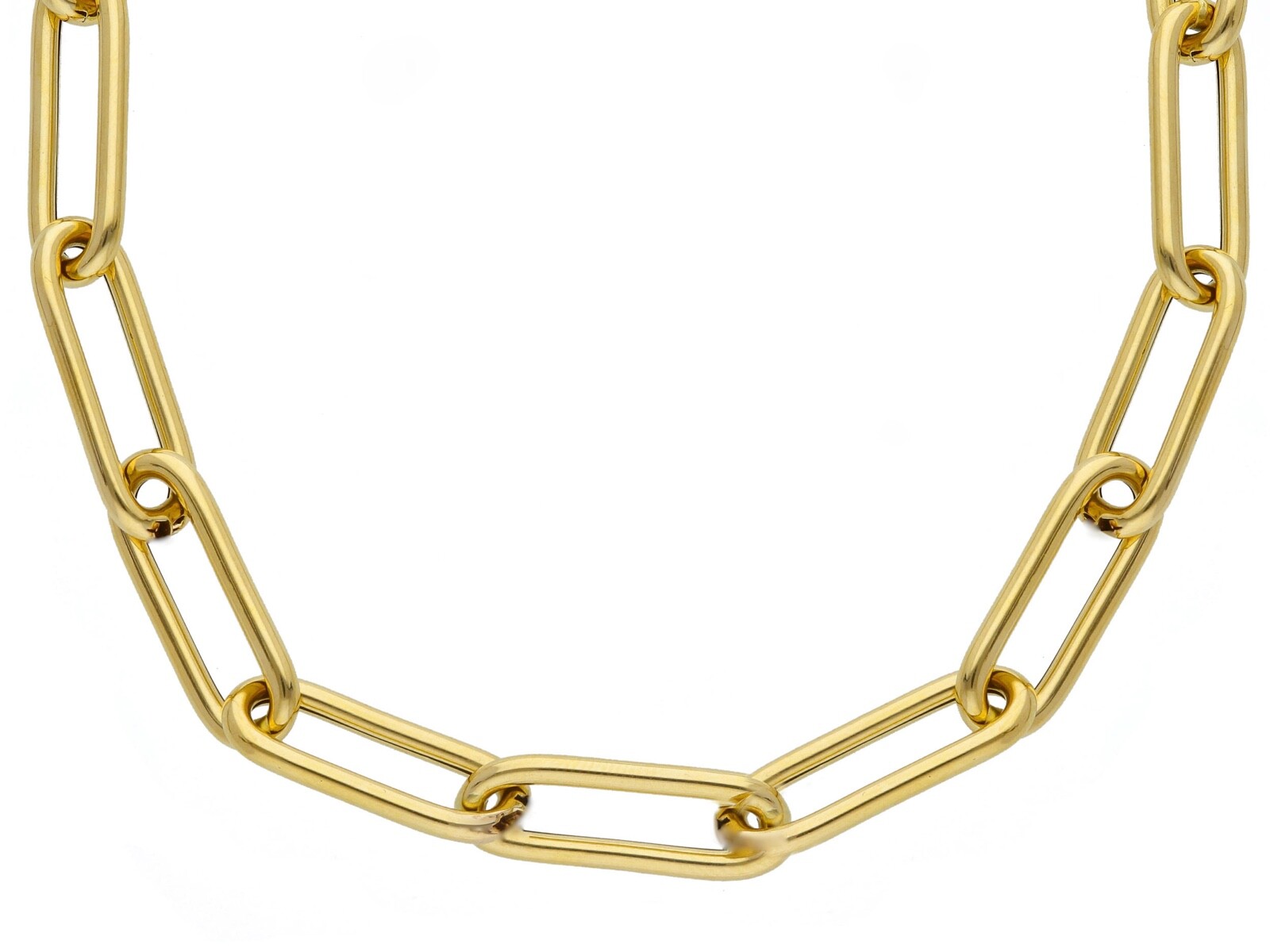 18K YELLOW GOLD CHAIN ROUNDED TUBE OVAL PAPER CLIP 7x20mm LINK, 17.7″, ITALY