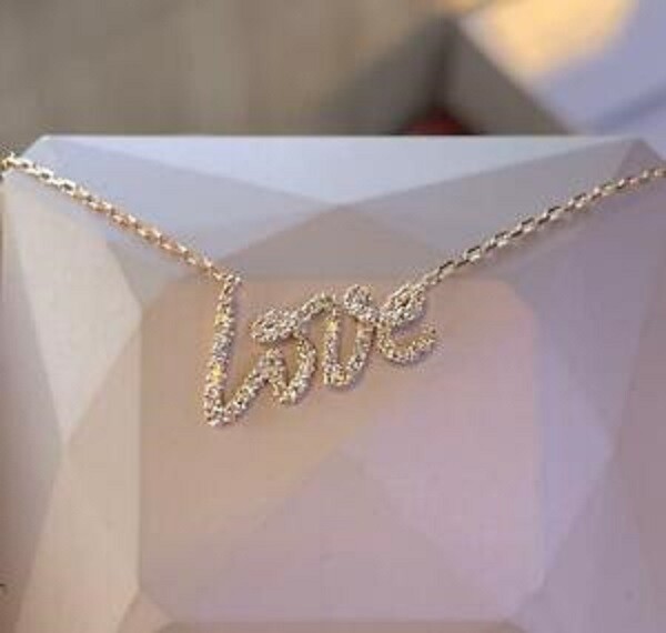 1.40Ct Pave Love Pendant, Diamond Love Necklace 14K Yellow Gold Over Free Chain