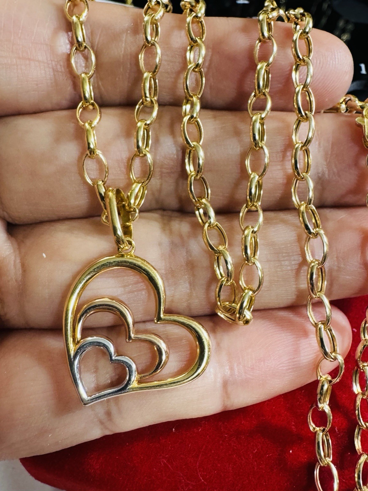 18K 750 Real Find Pure Tricolor Gold Heart Necklace 19.7/20” Inch Long 6.7g 4mm