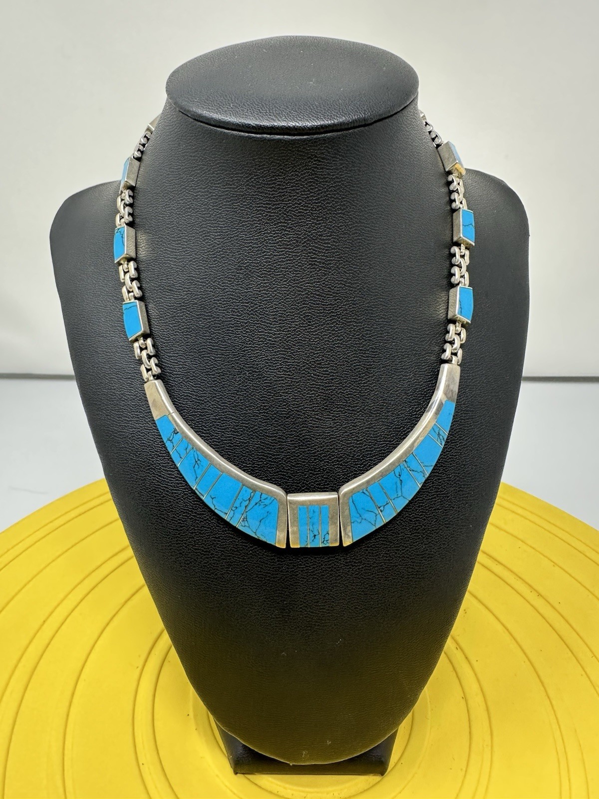 Sterling Silver Turquoise Pendant Choker Necklace 57g 17 In Modern Elegant Chic