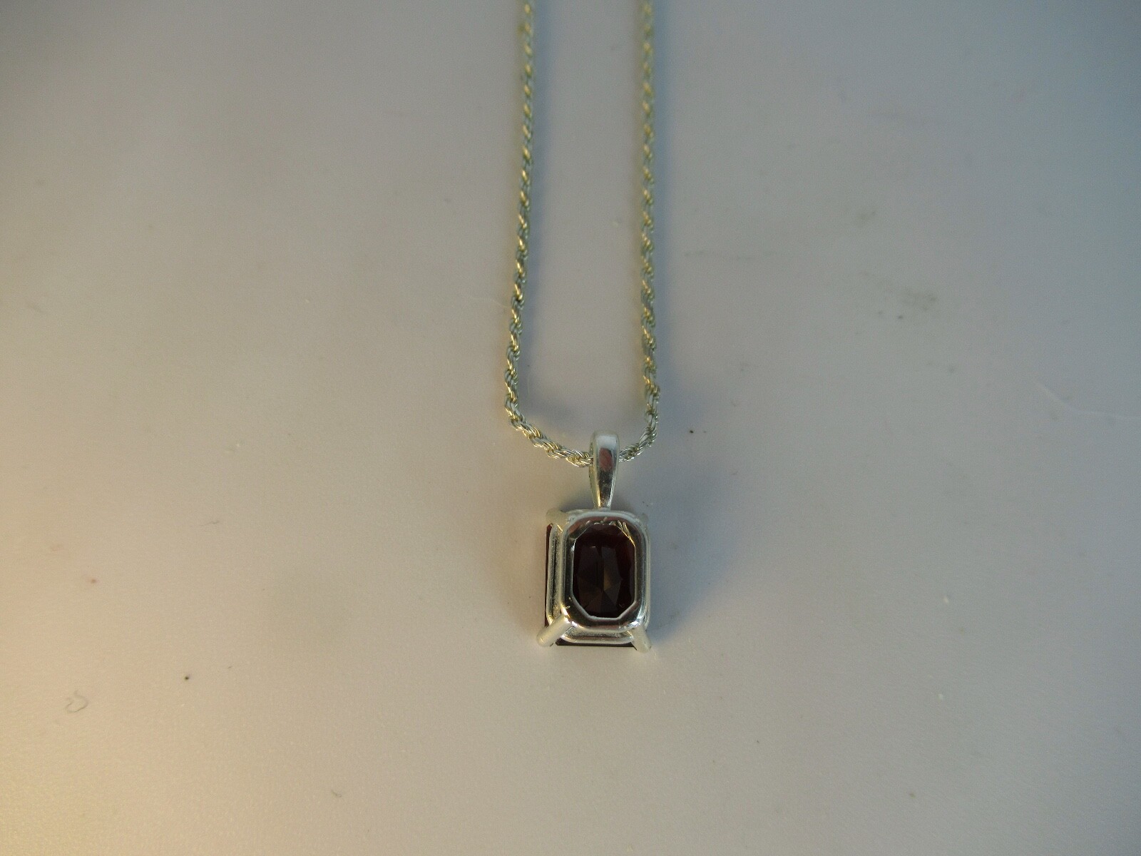 Sterling Sliver Emerald Cut Mozambique Garnet Pendant