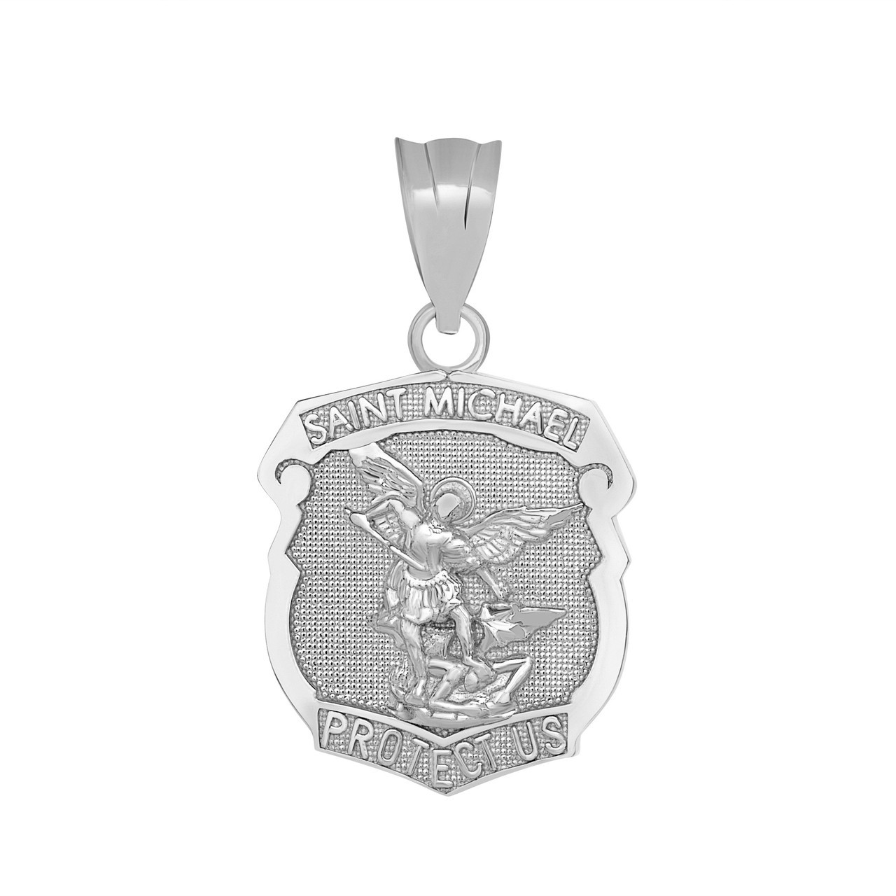 Gold St. Michael Protect Us Shield Pendant Necklace (Yellow/Rose/White/Two Tone)