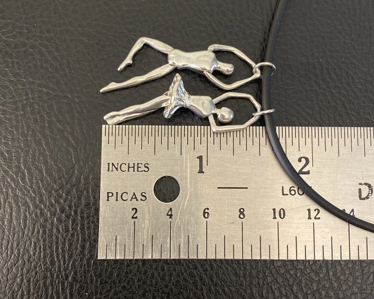 Ballet Dancers (2) Sterling Sculptural Pendant Male Female Choker Lobster Clasp
