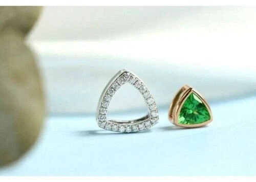 3CT Halo Trillion Cut Lab Created Emerald/Diamond Pendant 14K Two Tone Gold Over